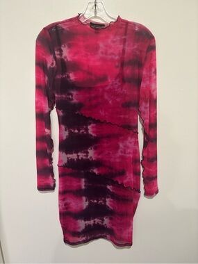 Guess Pink Tie-Dye Long Sleeve Bodycon Dress